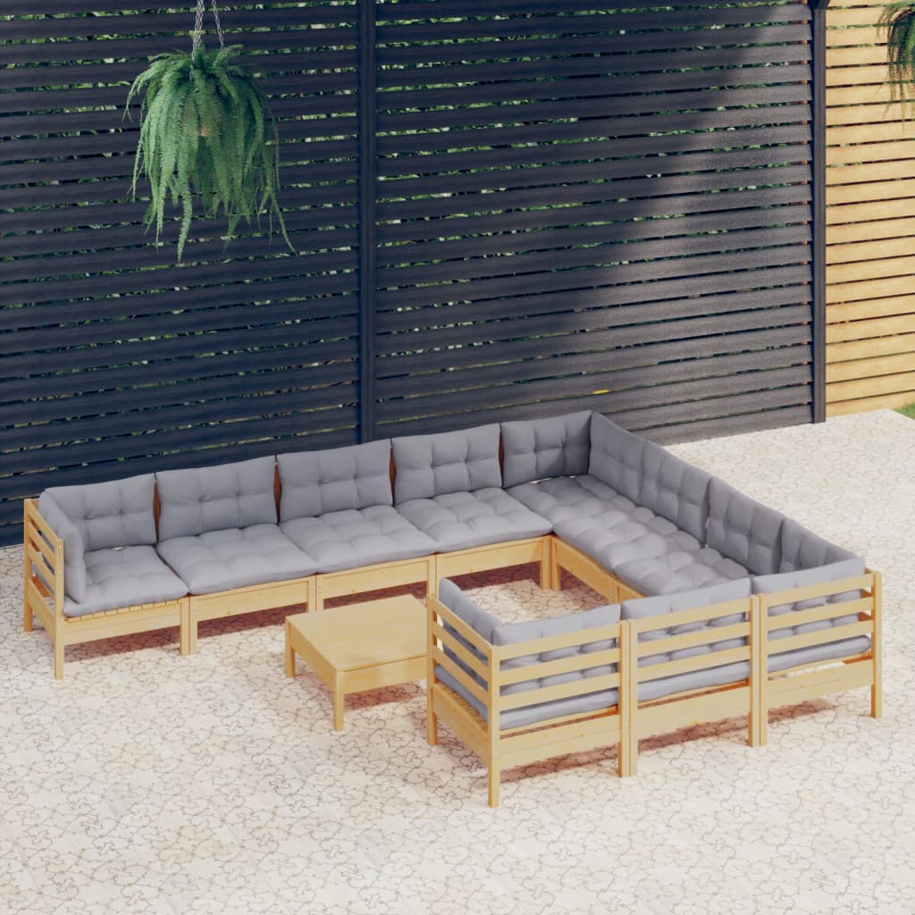 11-delige Loungeset met grijze kussens grenenhout is nu te koop bij PeponiXL, paradijselijk wonen!