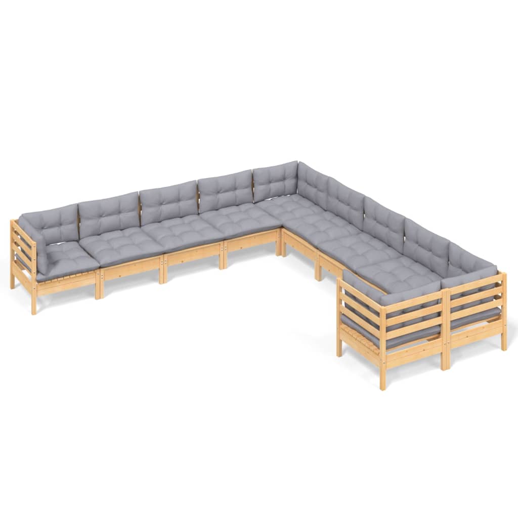 10-delige Loungeset met grijze kussens grenenhout is nu te koop bij PeponiXL, paradijselijk wonen!