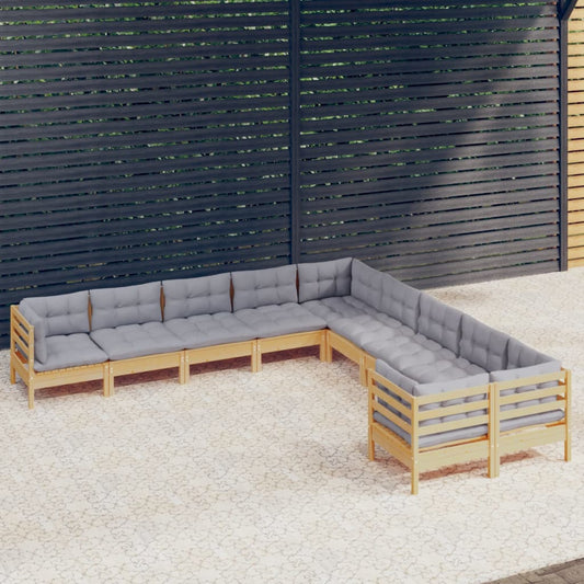 10-delige Loungeset met grijze kussens grenenhout is nu te koop bij PeponiXL, paradijselijk wonen!