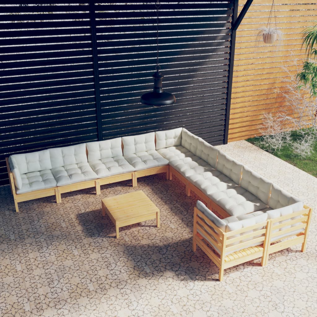 11-delige Loungeset met crèmekleurige kussens grenenhout is nu te koop bij PeponiXL, paradijselijk wonen!