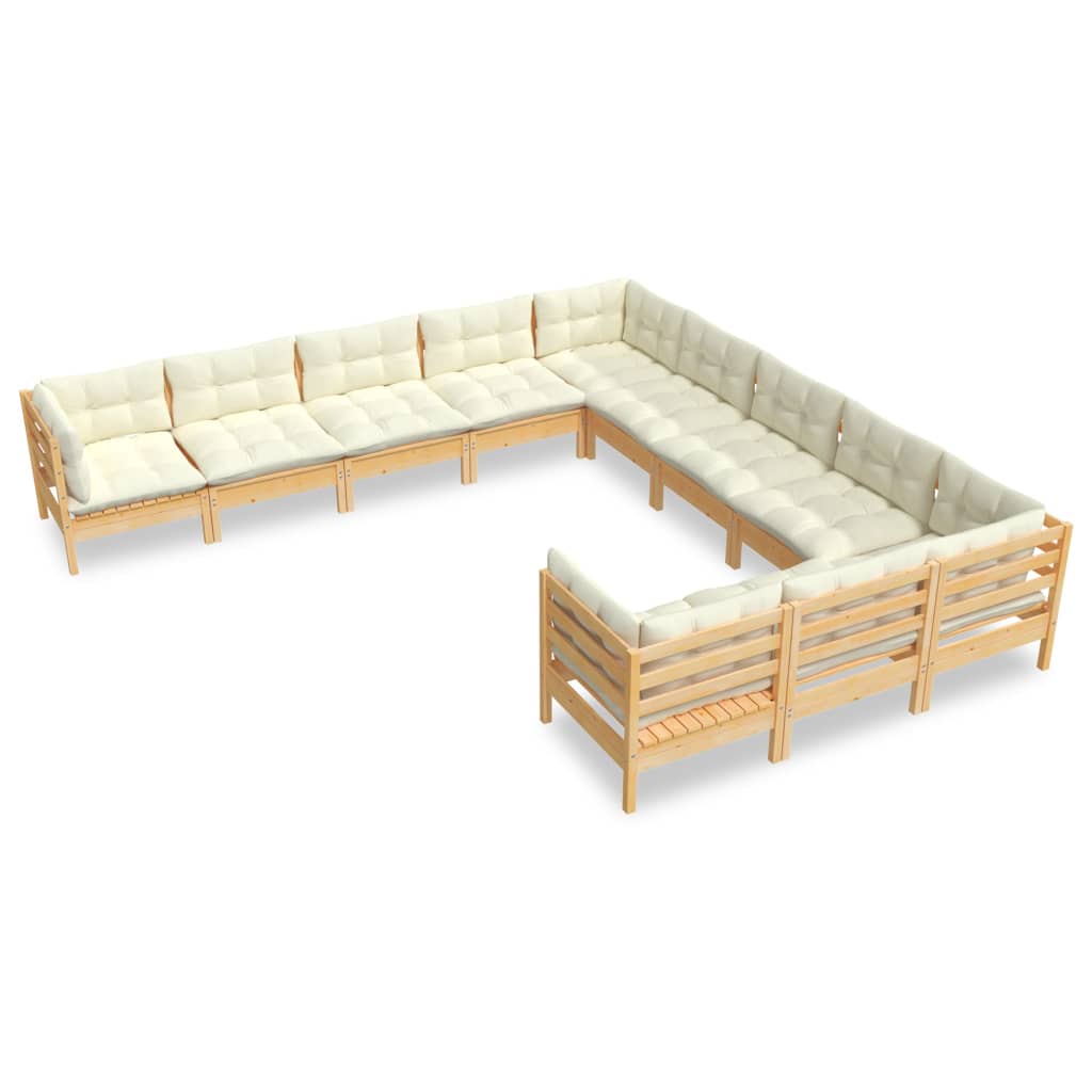 11-delige Loungeset met crèmekleurige kussens grenenhout is nu te koop bij PeponiXL, paradijselijk wonen!