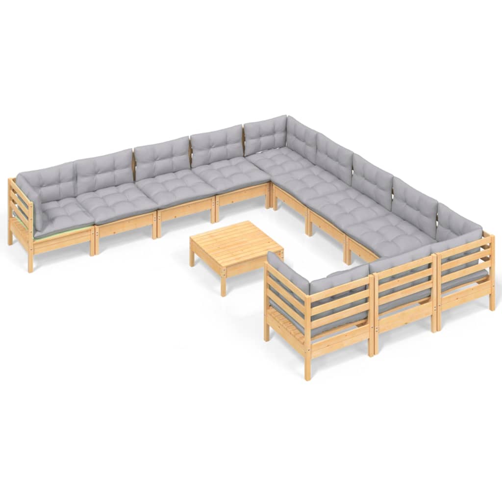 12-delige Loungeset met grijze kussens massief grenenhout is nu te koop bij PeponiXL, paradijselijk wonen!