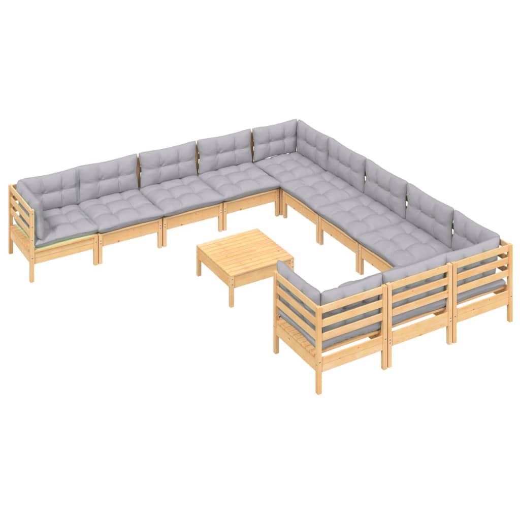 12-delige Loungeset met grijze kussens massief grenenhout is nu te koop bij PeponiXL, paradijselijk wonen!