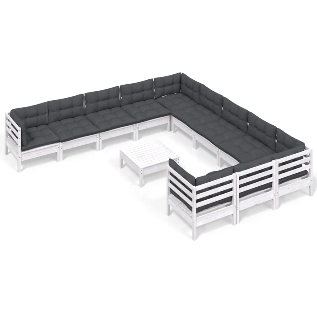 12-delige Loungeset met kussens massief grenenhout wit is nu te koop bij PeponiXL, paradijselijk wonen!