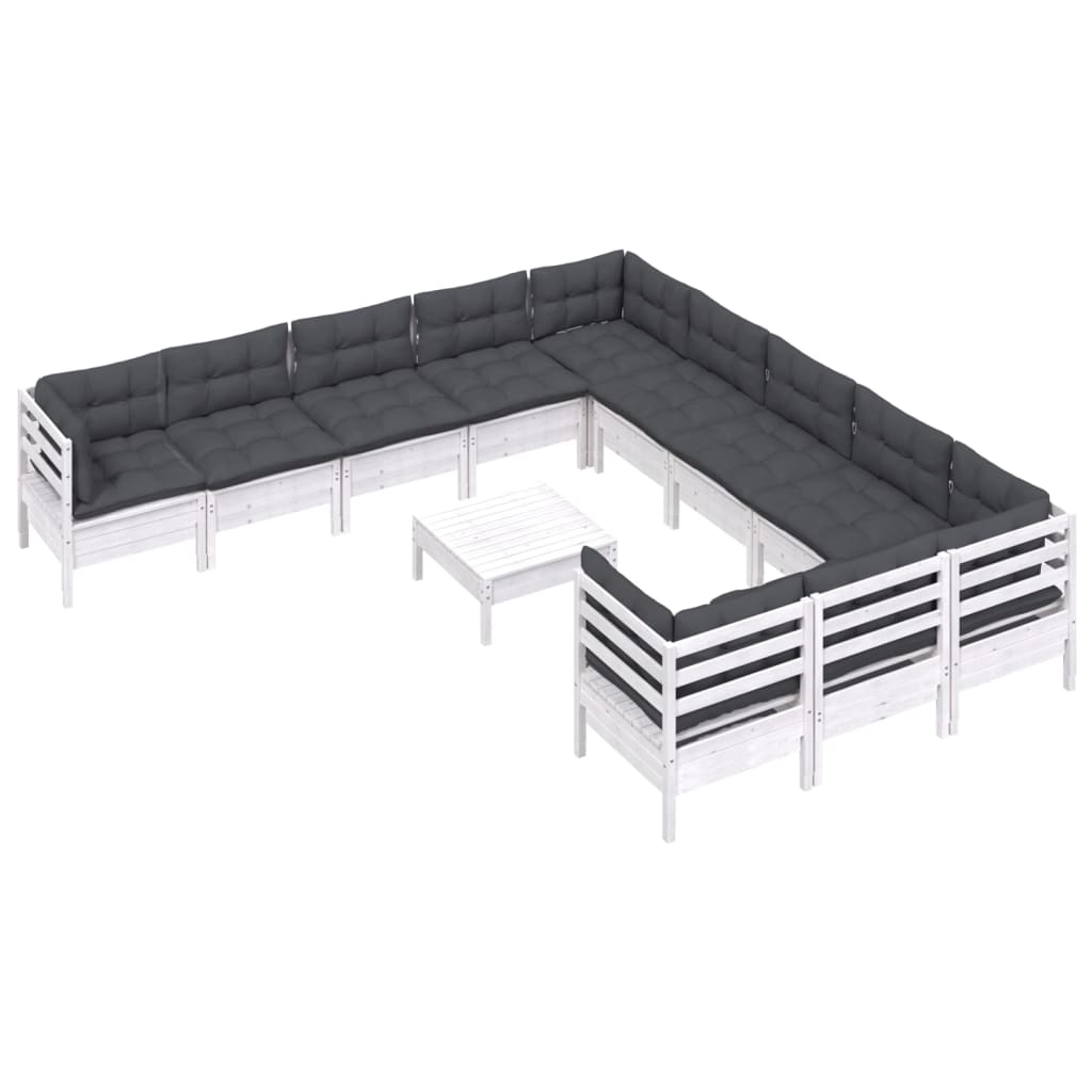 12-delige Loungeset met kussens massief grenenhout wit is nu te koop bij PeponiXL, paradijselijk wonen!