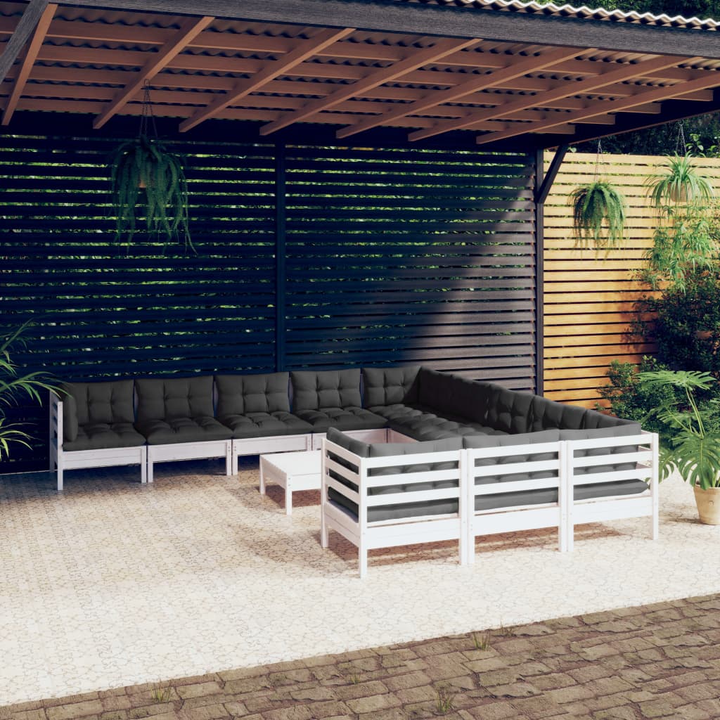 12-delige Loungeset met kussens massief grenenhout wit is nu te koop bij PeponiXL, paradijselijk wonen!