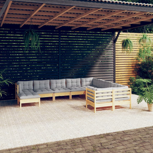 10-delige Loungeset met grijze kussens grenenhout is nu te koop bij PeponiXL, paradijselijk wonen!