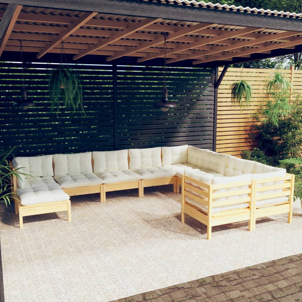 10-delige Loungeset met crèmekleurige kussens grenenhout is nu te koop bij PeponiXL, paradijselijk wonen!