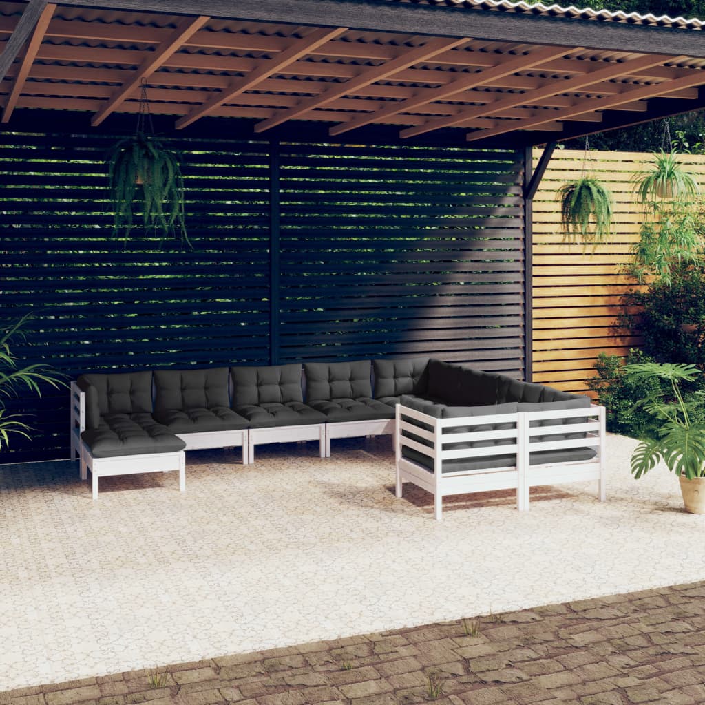 10-delige Loungeset met kussens grenenhout wit is nu te koop bij PeponiXL, paradijselijk wonen!