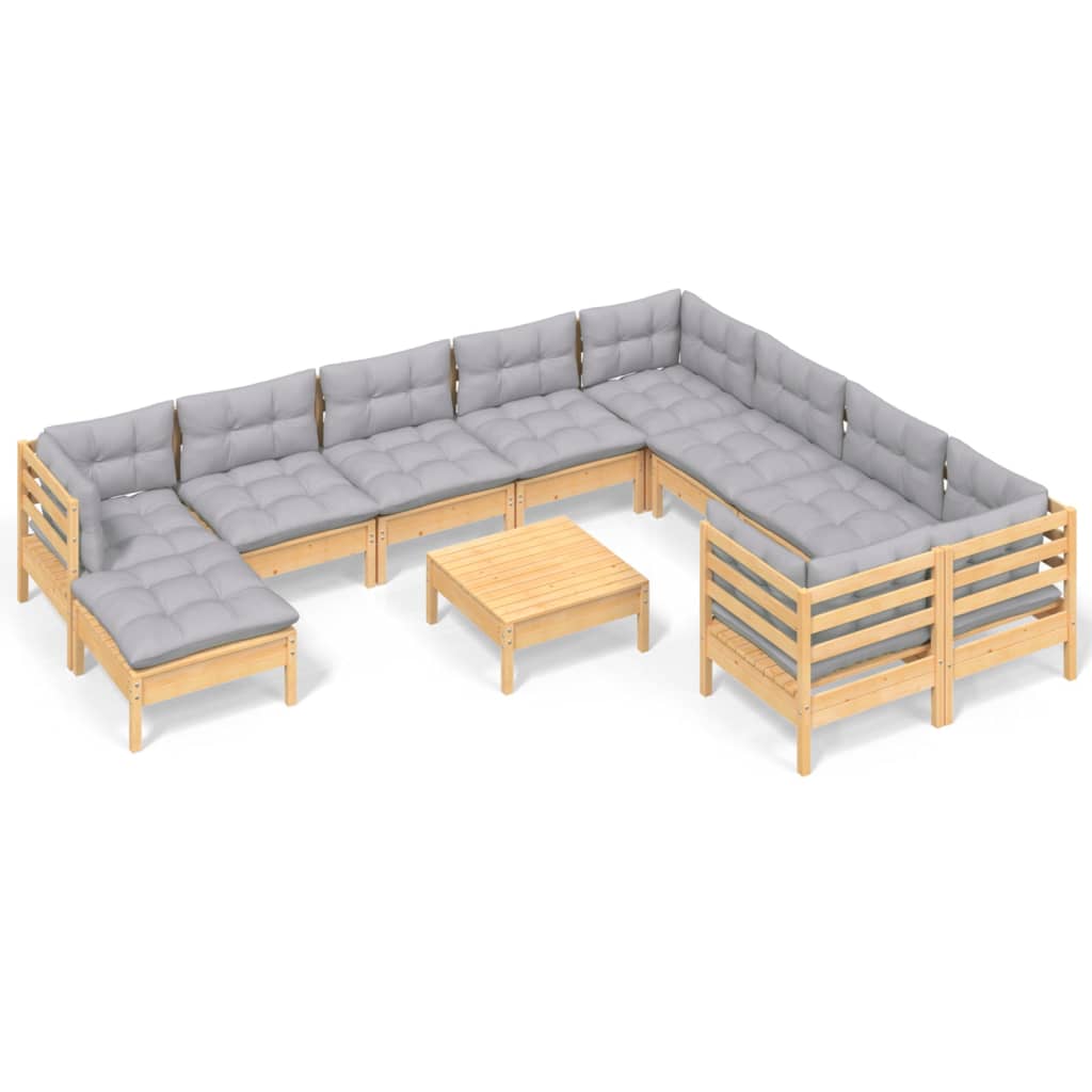 11-delige Loungeset met grijze kussens grenenhout is nu te koop bij PeponiXL, paradijselijk wonen!