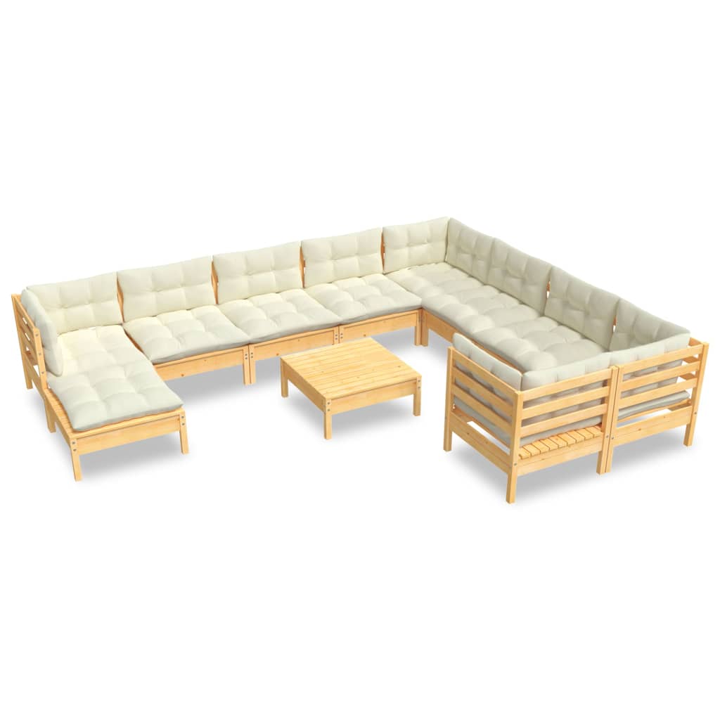 11-delige Loungeset met crèmekleurige kussens grenenhout is nu te koop bij PeponiXL, paradijselijk wonen!