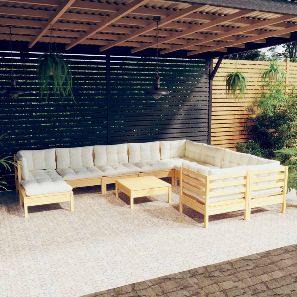 11-delige Loungeset met crèmekleurige kussens grenenhout is nu te koop bij PeponiXL, paradijselijk wonen!