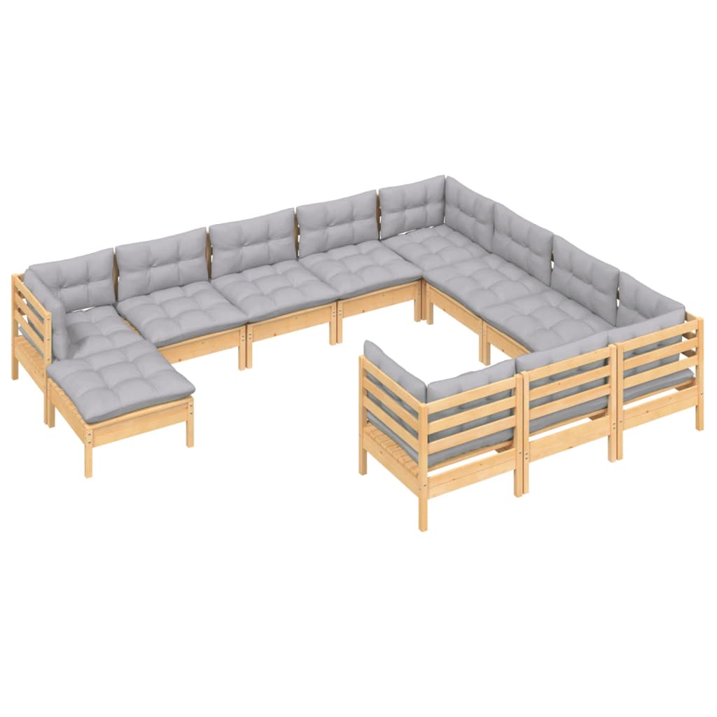 11-delige Loungeset met grijze kussens grenenhout is nu te koop bij PeponiXL, paradijselijk wonen!