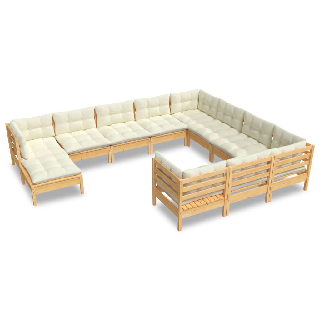 11-delige Loungeset met crèmekleurige kussens grenenhout is nu te koop bij PeponiXL, paradijselijk wonen!