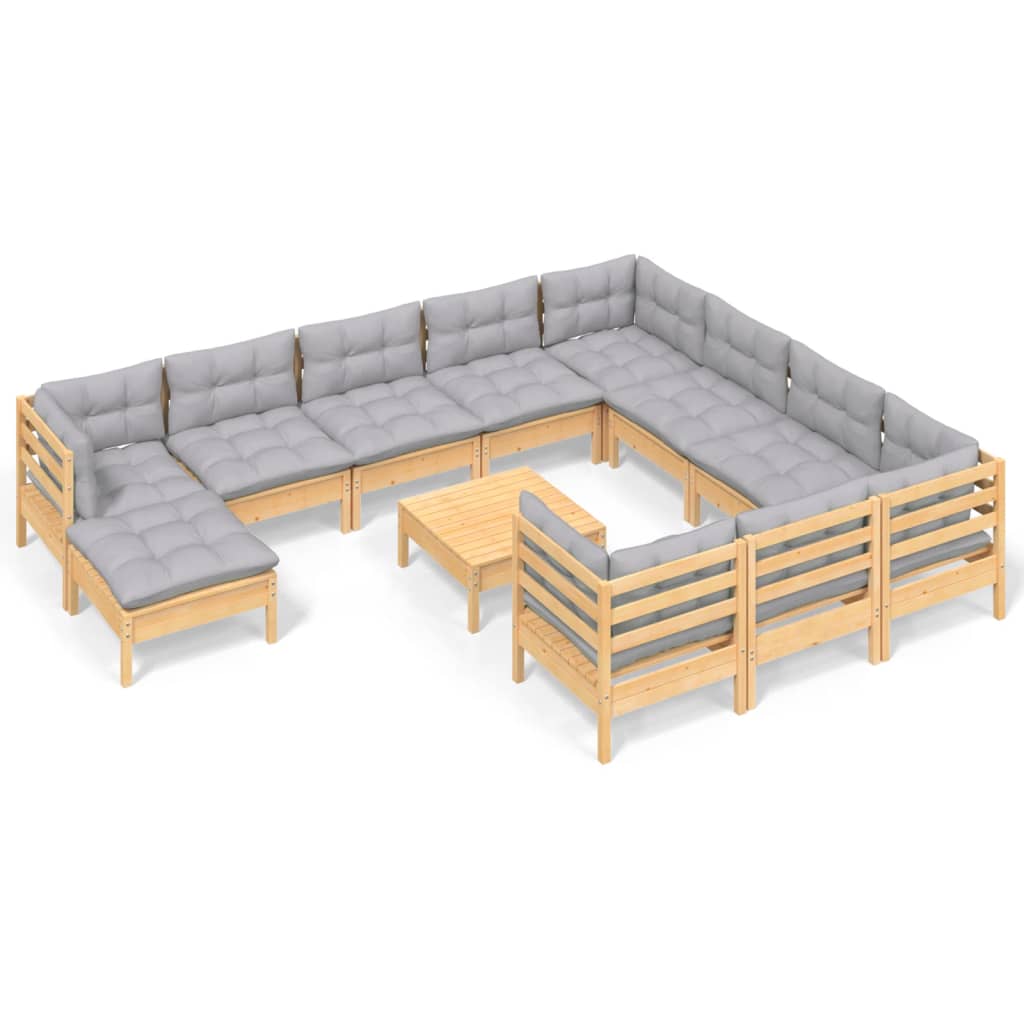 12-delige Loungeset met grijze kussens grenenhout is nu te koop bij PeponiXL, paradijselijk wonen!
