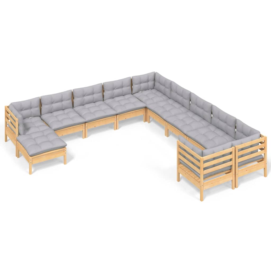11-delige Loungeset met grijze kussens grenenhout is nu te koop bij PeponiXL, paradijselijk wonen!