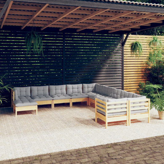 11-delige Loungeset met grijze kussens grenenhout is nu te koop bij PeponiXL, paradijselijk wonen!