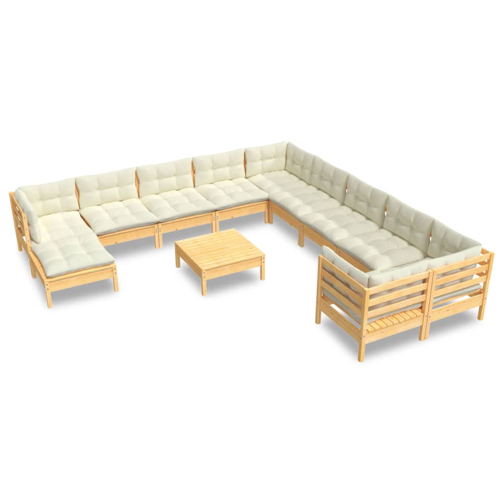 12-delige Loungeset met crèmekleurig kussens grenenhout is nu te koop bij PeponiXL, paradijselijk wonen!