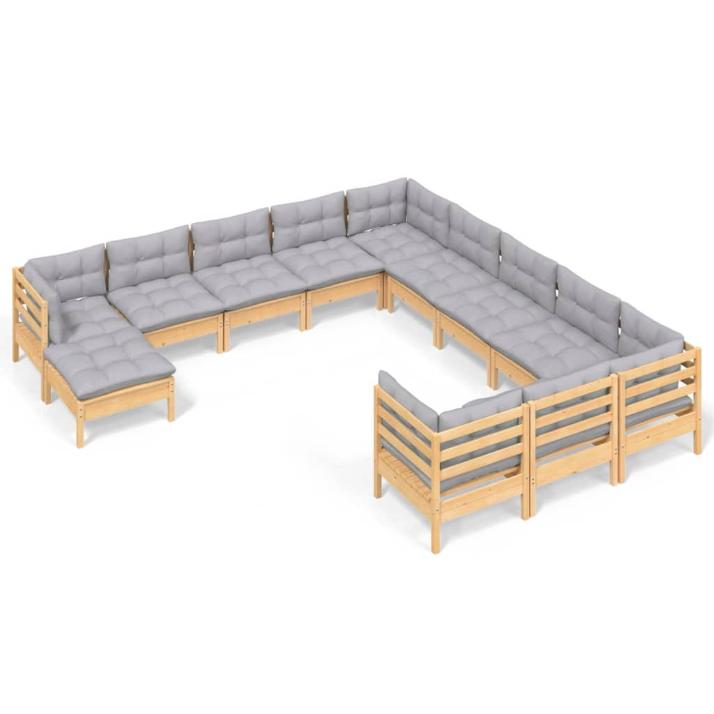 12-delige Loungeset met grijze kussens massief grenenhout is nu te koop bij PeponiXL, paradijselijk wonen!