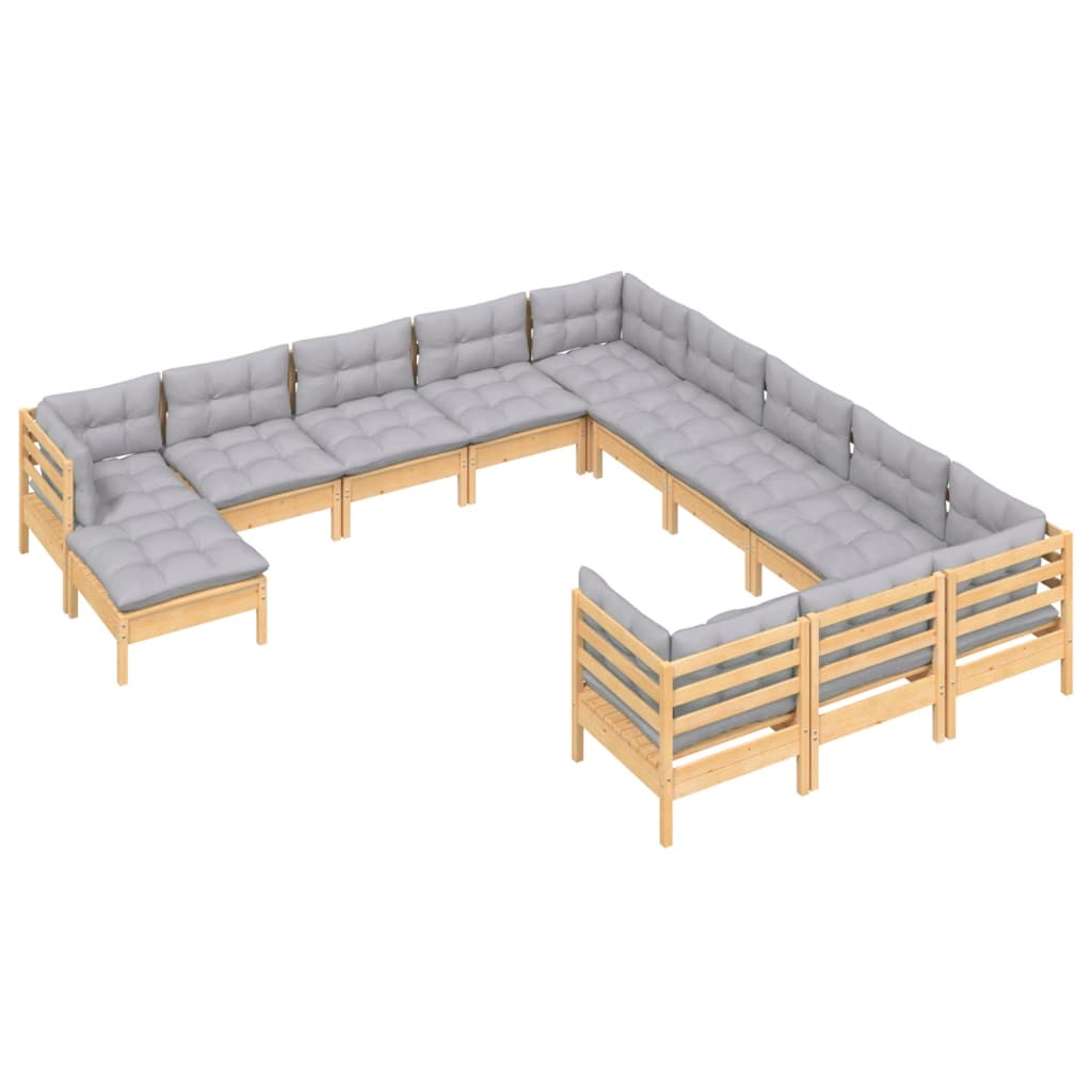 12-delige Loungeset met grijze kussens massief grenenhout is nu te koop bij PeponiXL, paradijselijk wonen!