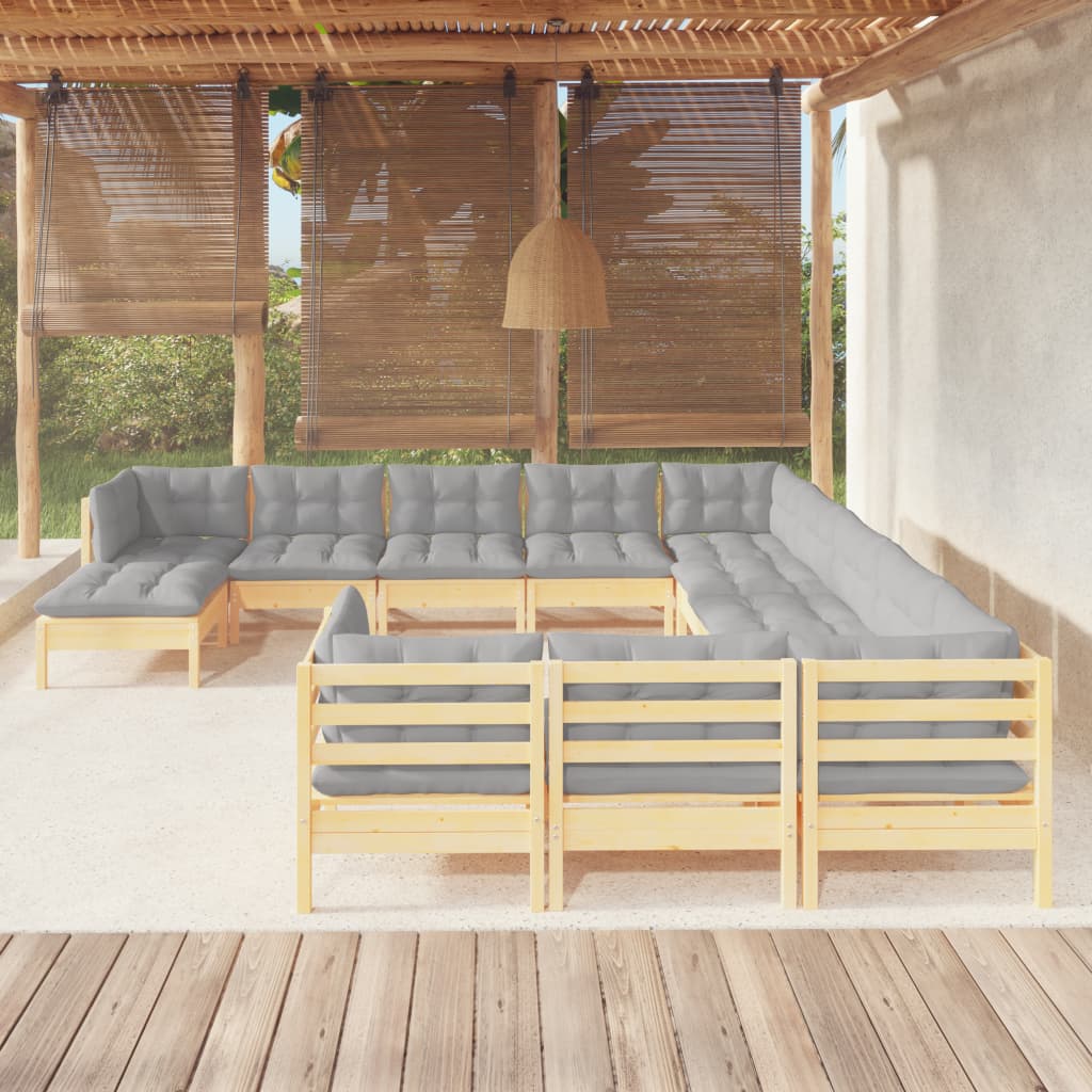 12-delige Loungeset met grijze kussens massief grenenhout is nu te koop bij PeponiXL, paradijselijk wonen!