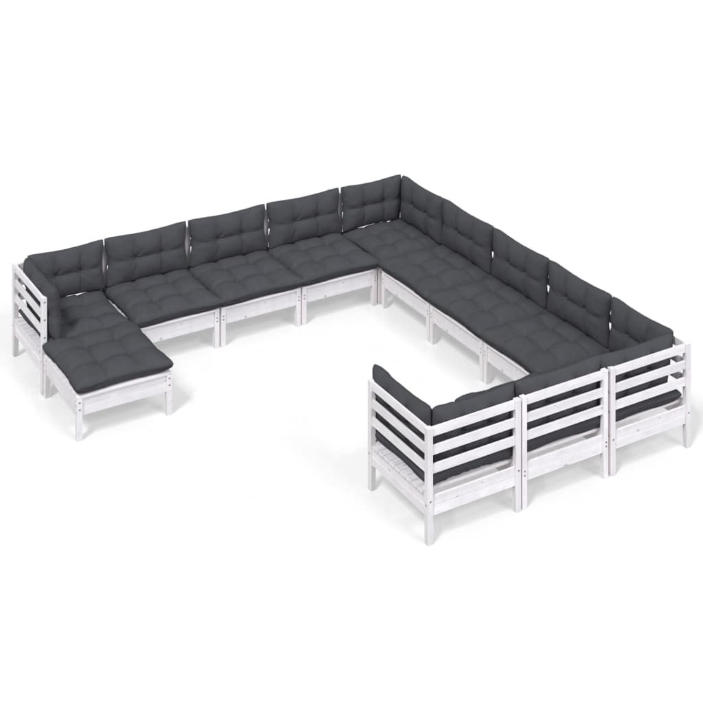 12-delige Loungeset met kussens massief grenenhout wit is nu te koop bij PeponiXL, paradijselijk wonen!