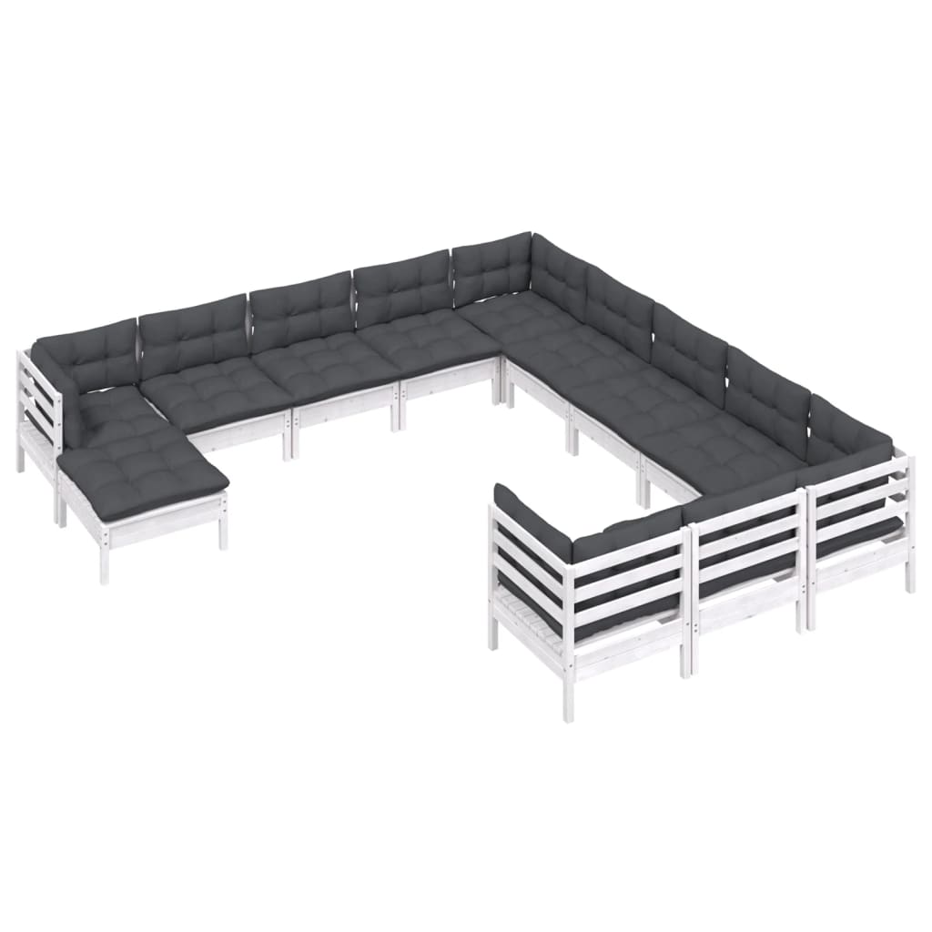 12-delige Loungeset met kussens massief grenenhout wit is nu te koop bij PeponiXL, paradijselijk wonen!