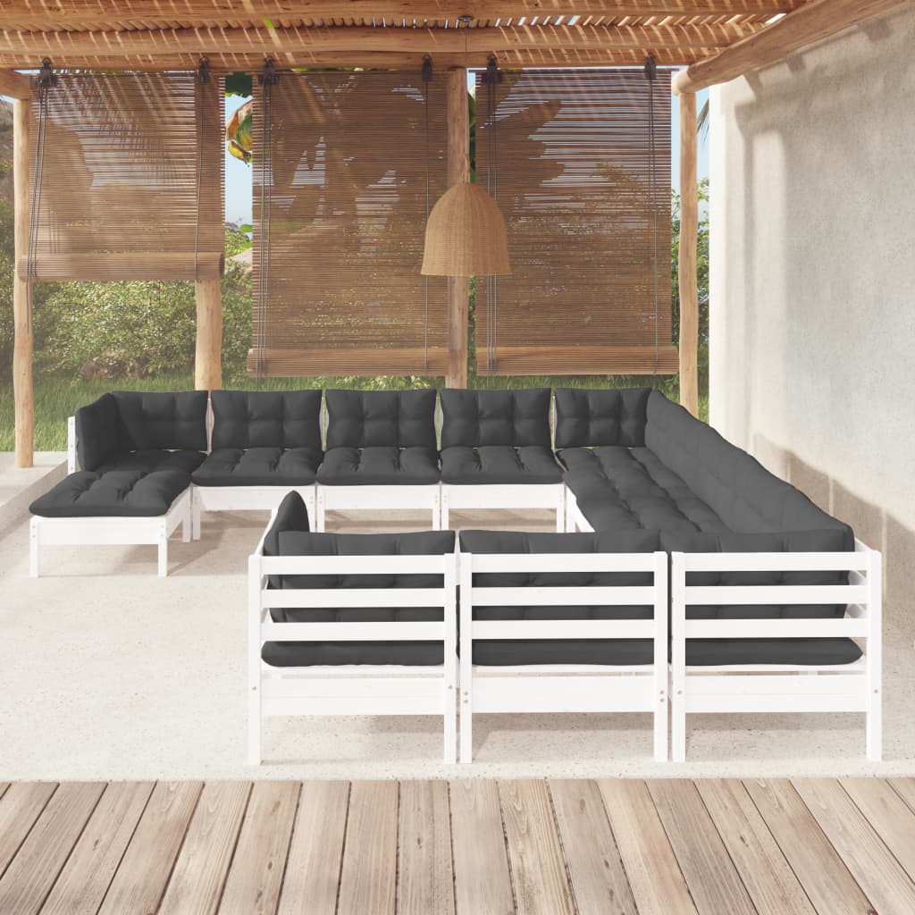 12-delige Loungeset met kussens massief grenenhout wit is nu te koop bij PeponiXL, paradijselijk wonen!