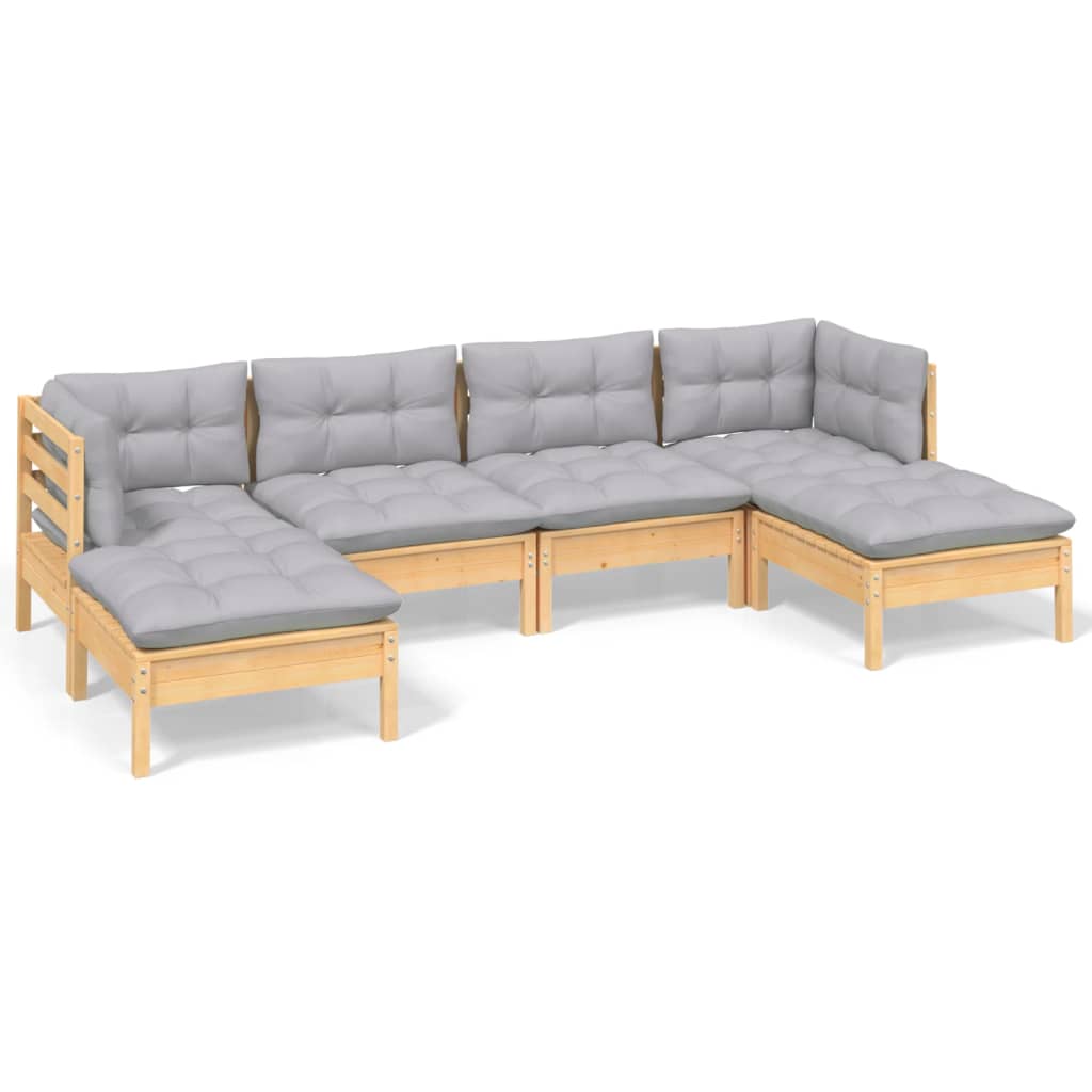 6-delige Loungeset met grijze kussens grenenhout is nu te koop bij PeponiXL, paradijselijk wonen!