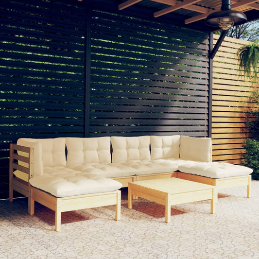 7-delige Loungeset met crèmekleurige kussens grenenhout is nu te koop bij PeponiXL, paradijselijk wonen!