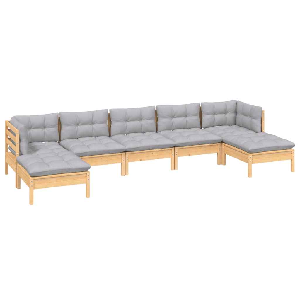 7-delige Loungeset met grijze kussens grenenhout is nu te koop bij PeponiXL, paradijselijk wonen!