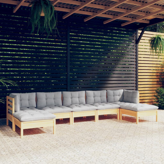 7-delige Loungeset met grijze kussens grenenhout is nu te koop bij PeponiXL, paradijselijk wonen!