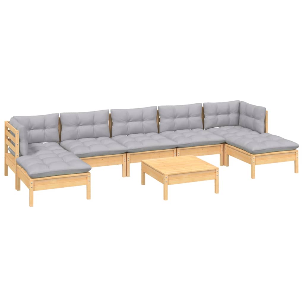 8-delige Loungeset met grijze kussens grenenhout is nu te koop bij PeponiXL, paradijselijk wonen!