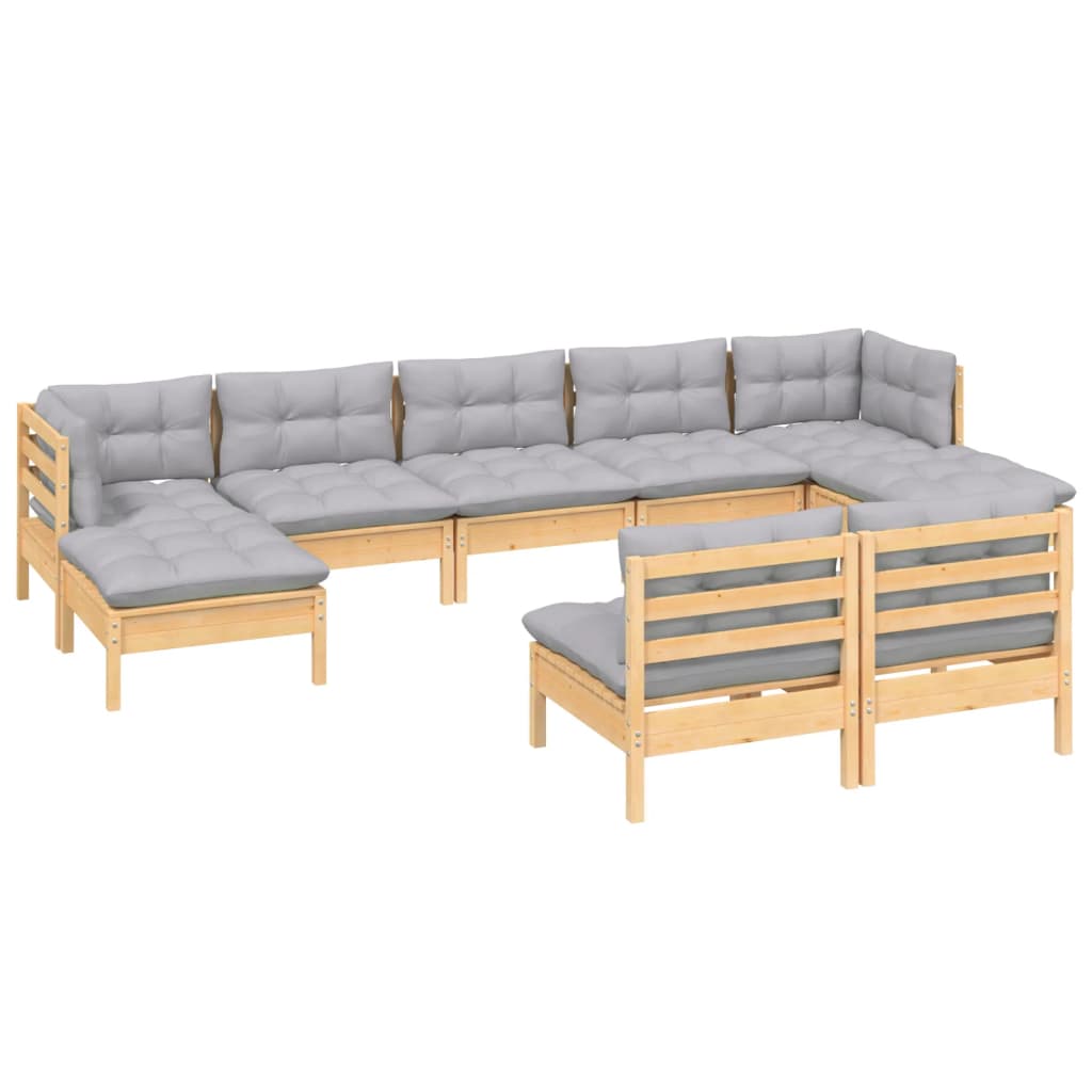 9-delige Loungeset met grijze kussens grenenhout is nu te koop bij PeponiXL, paradijselijk wonen!