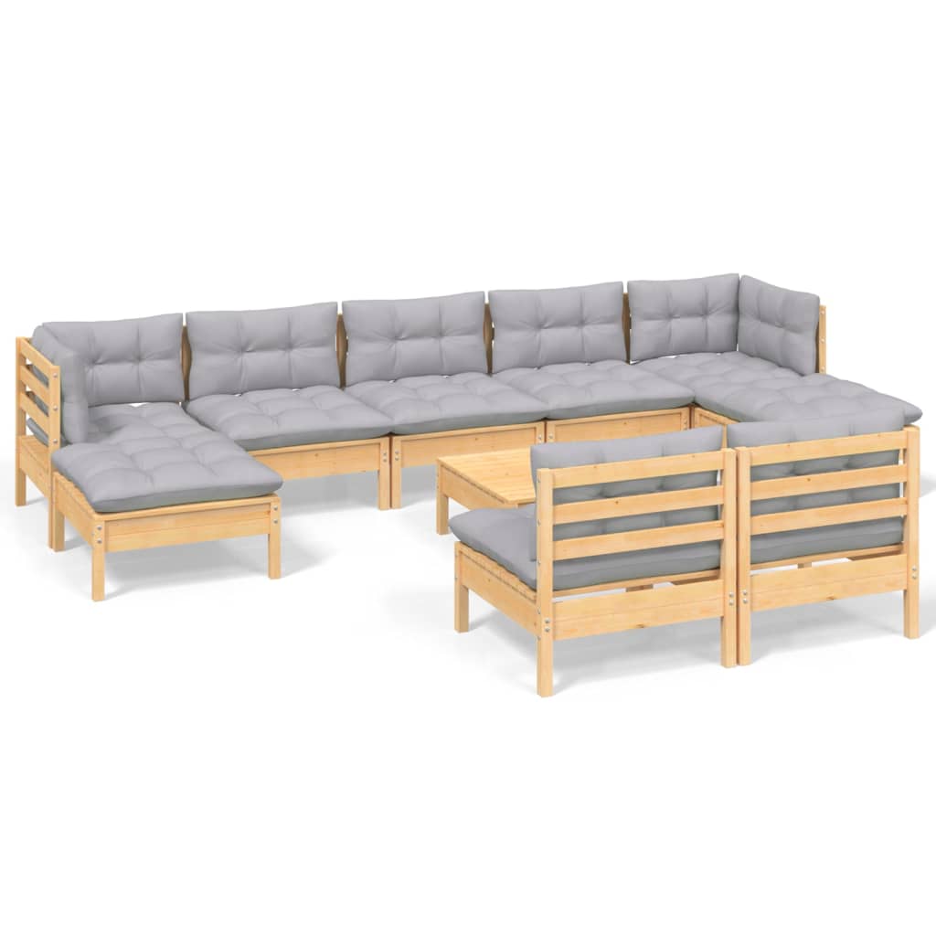 10-delige Loungeset met grijze kussens grenenhout is nu te koop bij PeponiXL, paradijselijk wonen!