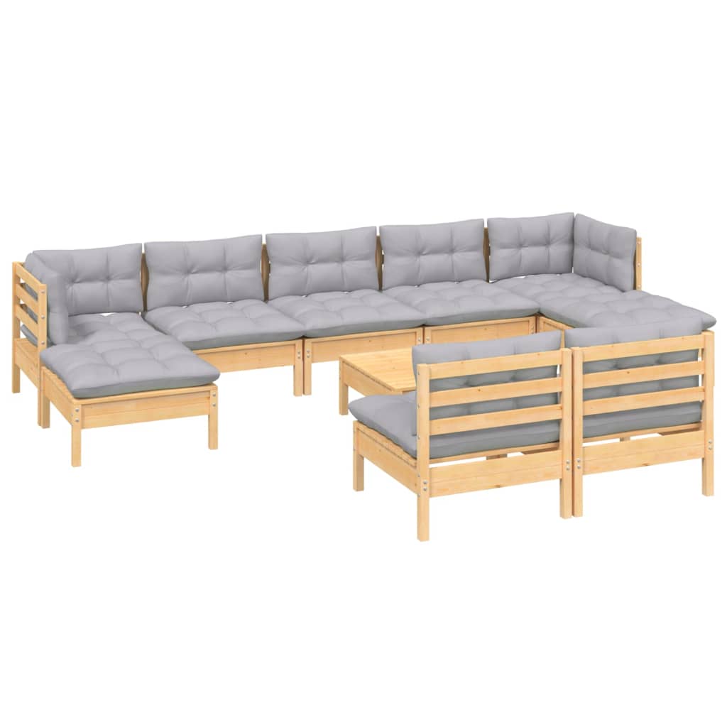 10-delige Loungeset met grijze kussens grenenhout is nu te koop bij PeponiXL, paradijselijk wonen!