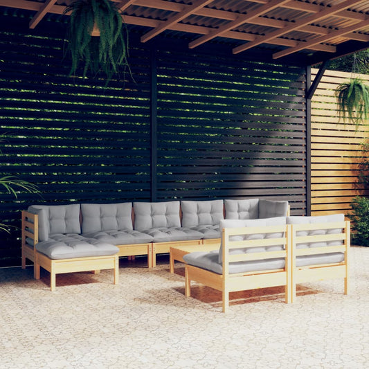10-delige Loungeset met grijze kussens grenenhout is nu te koop bij PeponiXL, paradijselijk wonen!