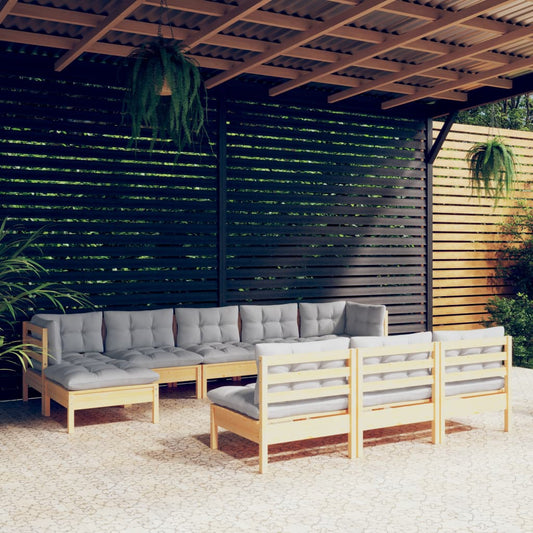 10-delige Loungeset met grijze kussens grenenhout is nu te koop bij PeponiXL, paradijselijk wonen!