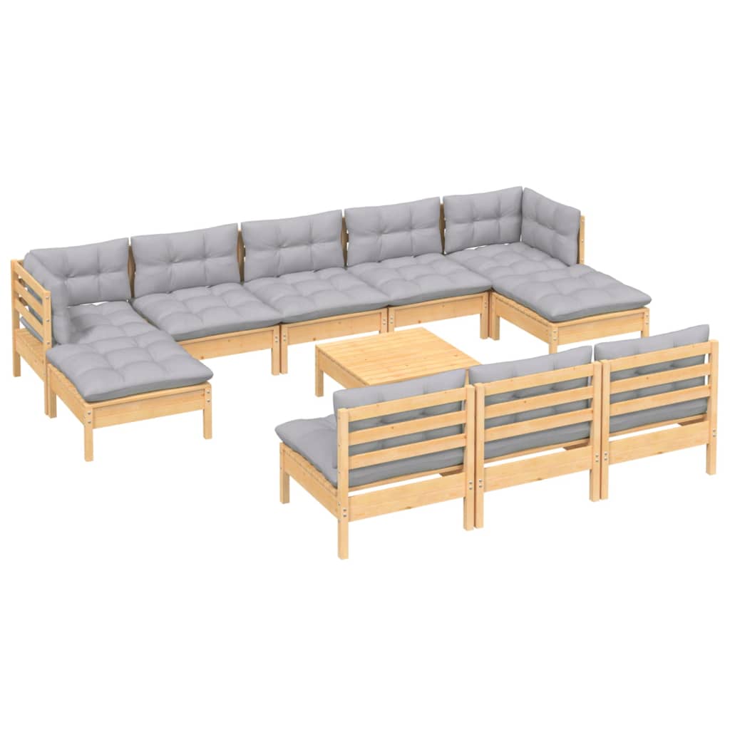 11-delige Loungeset met grijze kussens grenenhout is nu te koop bij PeponiXL, paradijselijk wonen!