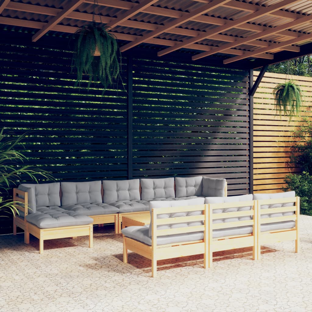 11-delige Loungeset met grijze kussens grenenhout is nu te koop bij PeponiXL, paradijselijk wonen!