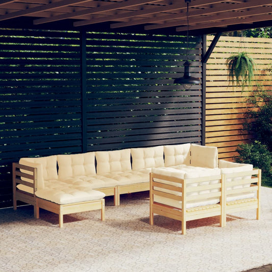 9-delige Loungeset met crèmekleurige kussens massief grenenhout is nu te koop bij PeponiXL, paradijselijk wonen!