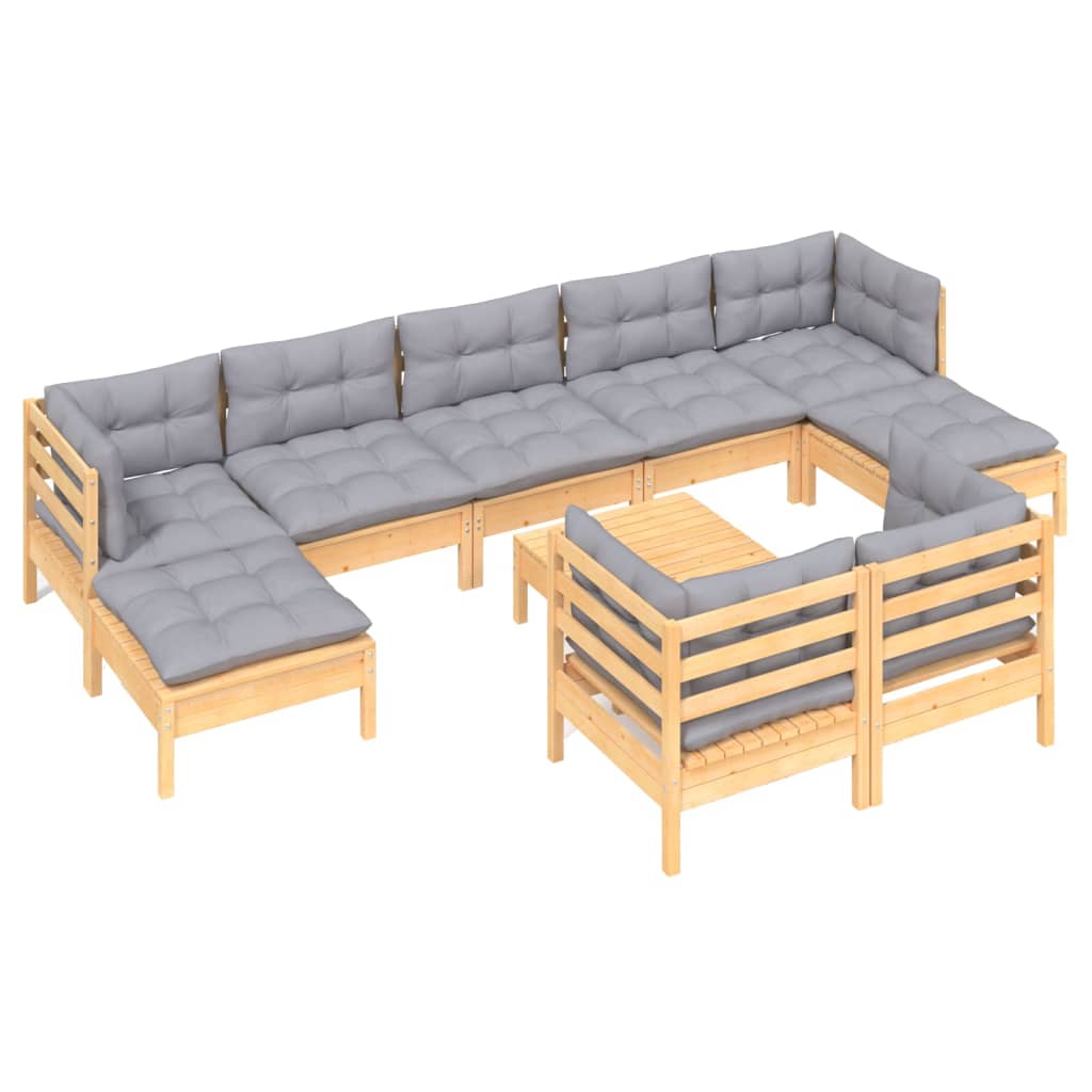 10-delige Loungeset met grijze kussens massief grenenhout is nu te koop bij PeponiXL, paradijselijk wonen!