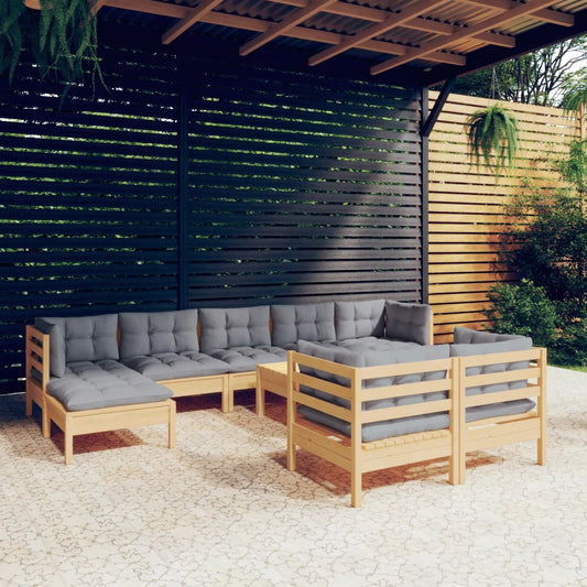 10-delige Loungeset met grijze kussens massief grenenhout is nu te koop bij PeponiXL, paradijselijk wonen!