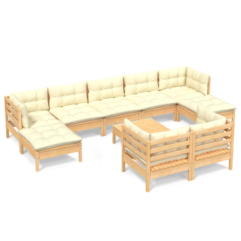 10-delige Loungeset met crèmekleurige kussens massief grenenhout is nu te koop bij PeponiXL, paradijselijk wonen!