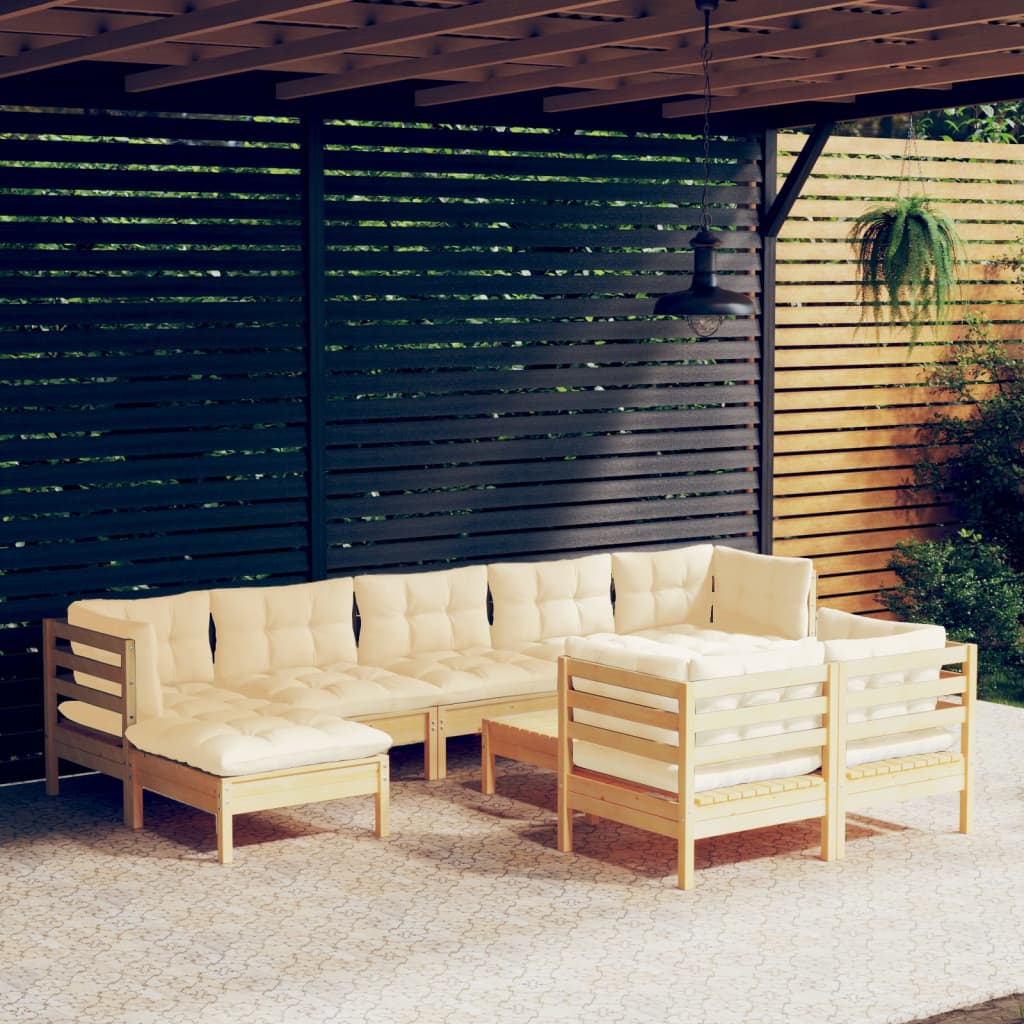10-delige Loungeset met crèmekleurige kussens massief grenenhout is nu te koop bij PeponiXL, paradijselijk wonen!