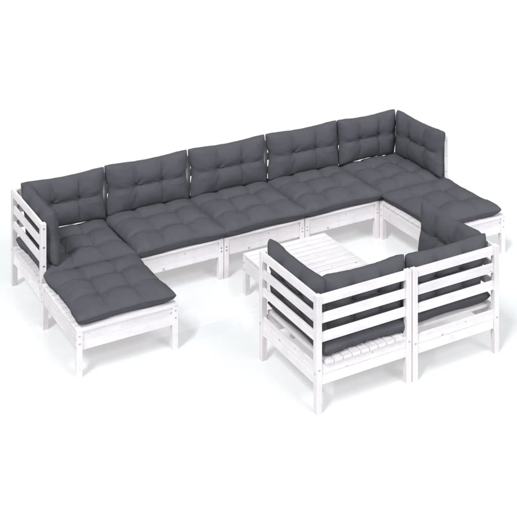 10-delige Loungeset met kussens massief grenenhout wit is nu te koop bij PeponiXL, paradijselijk wonen!