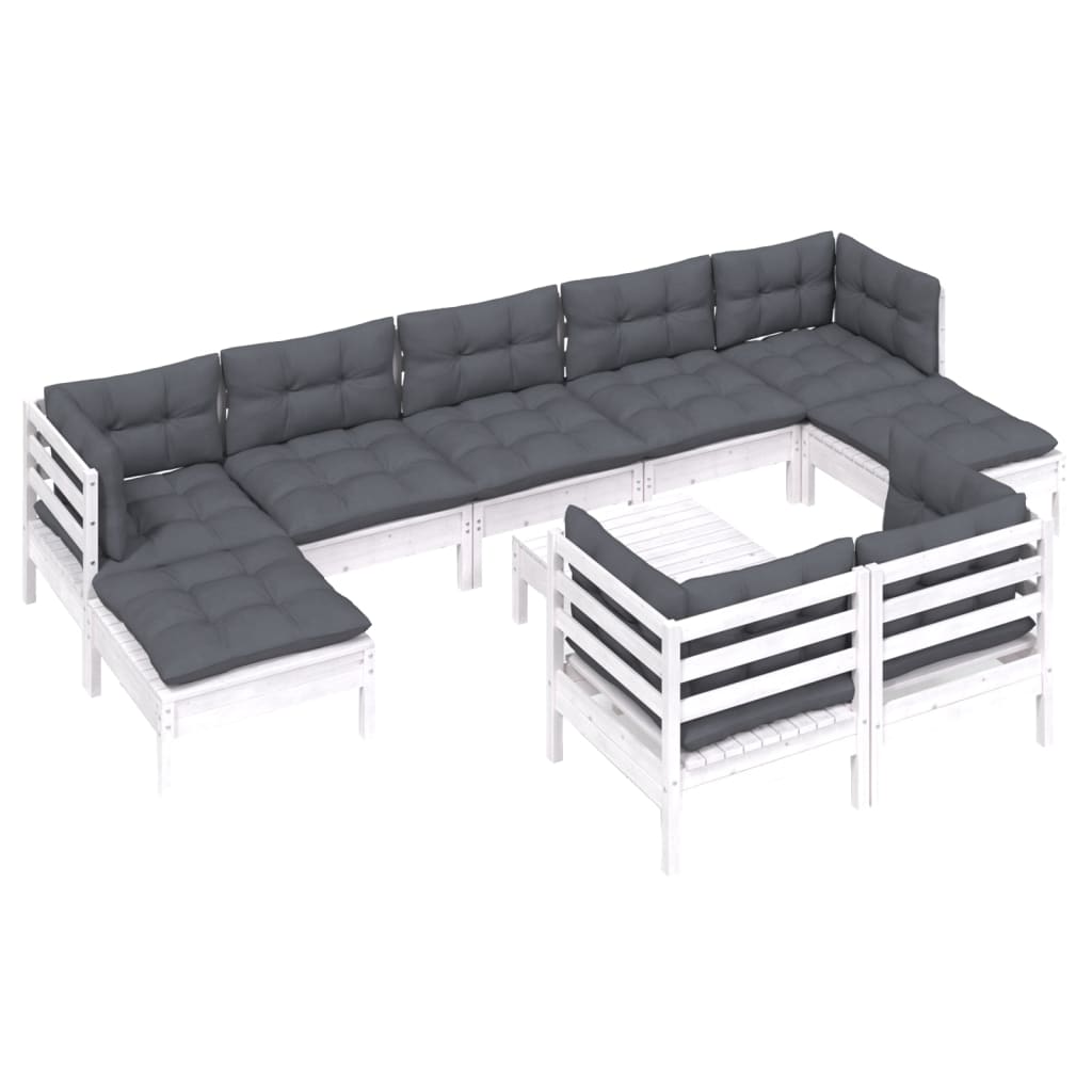 10-delige Loungeset met kussens massief grenenhout wit is nu te koop bij PeponiXL, paradijselijk wonen!