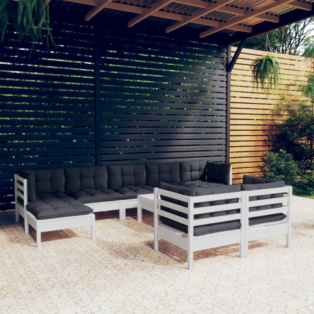 10-delige Loungeset met kussens massief grenenhout wit is nu te koop bij PeponiXL, paradijselijk wonen!