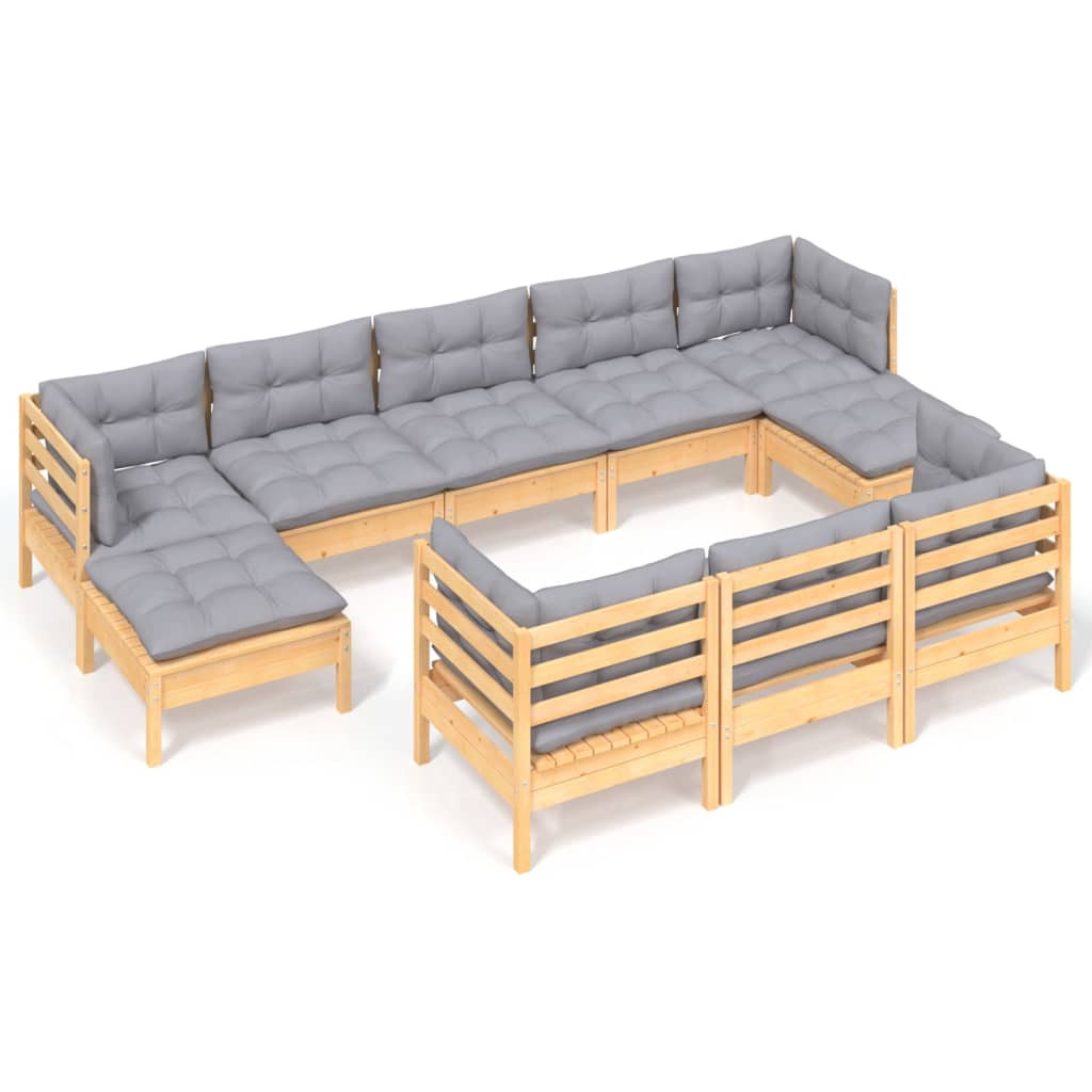 10-delige Loungeset met grijze kussens massief grenenhout is nu te koop bij PeponiXL, paradijselijk wonen!