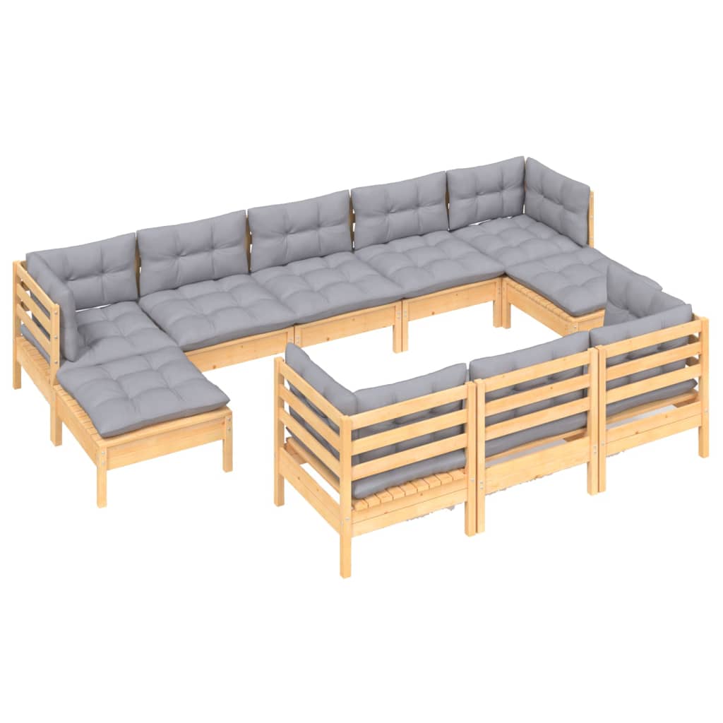 10-delige Loungeset met grijze kussens massief grenenhout is nu te koop bij PeponiXL, paradijselijk wonen!